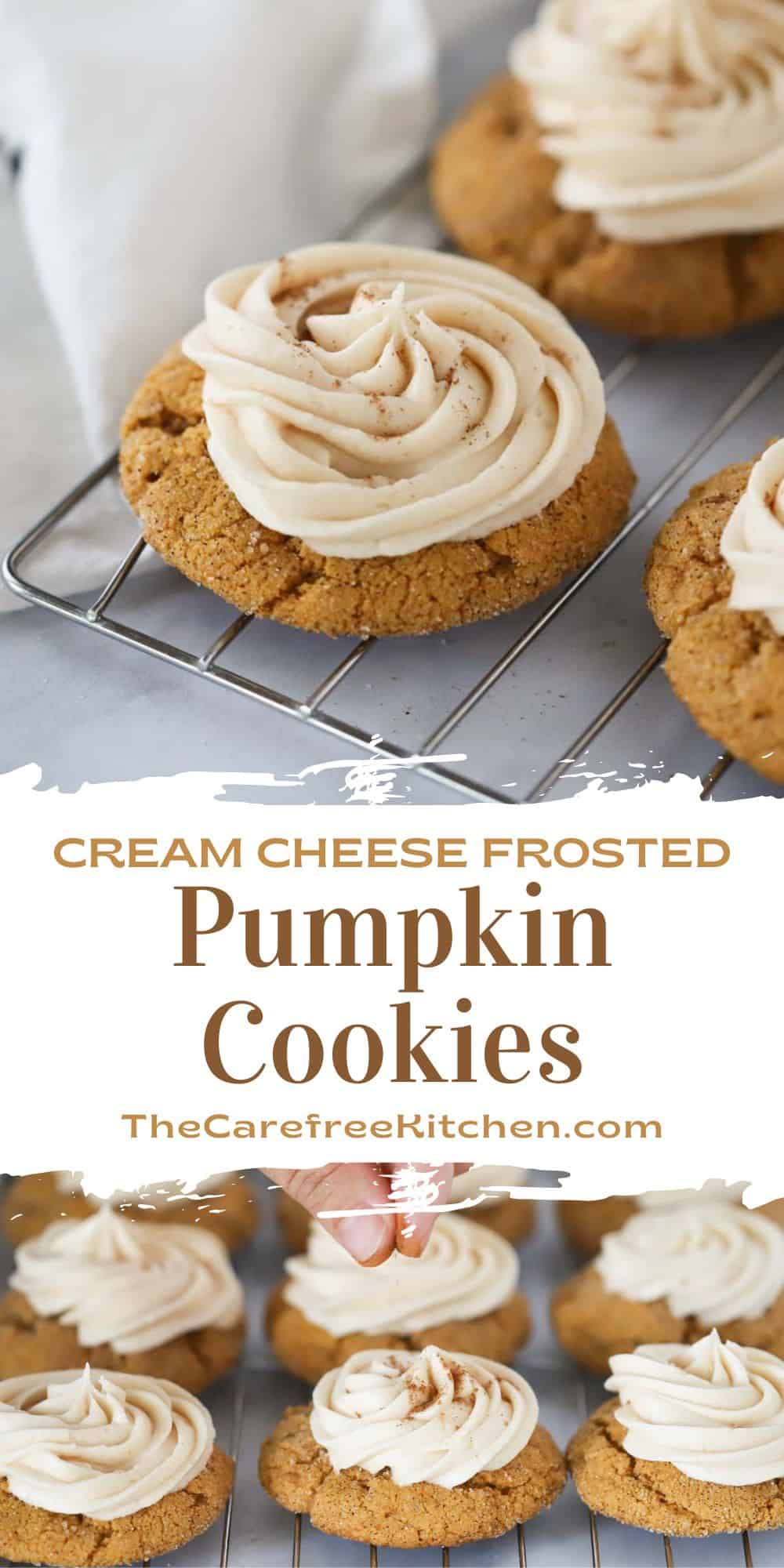 Pumpkin Cookies with Cream Cheese Frosting - The Carefree Kitchen