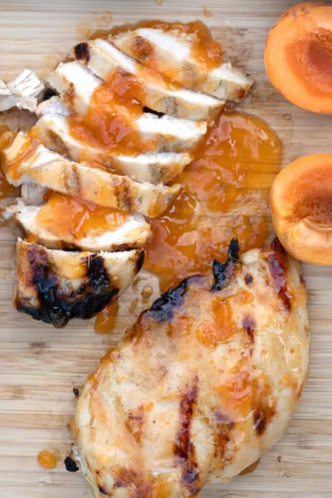 Grilled Apricot Chicken breast cut up, apricot chicken recipes, how to make apricot chicken, chicken apricot recipe, apricot chicken breast.