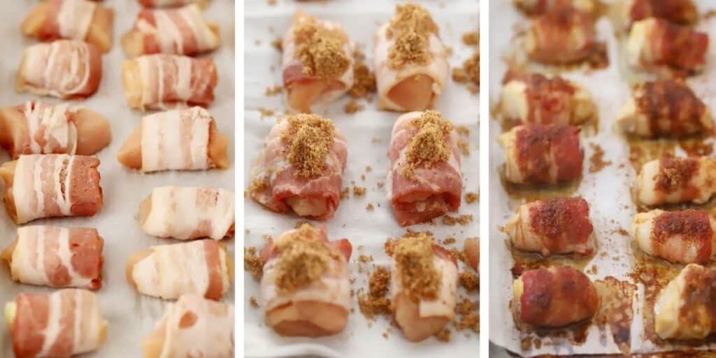 bacon wrapped chicken, chicken breast appetizer, bacon chicken bites, bacon wrapped bites.