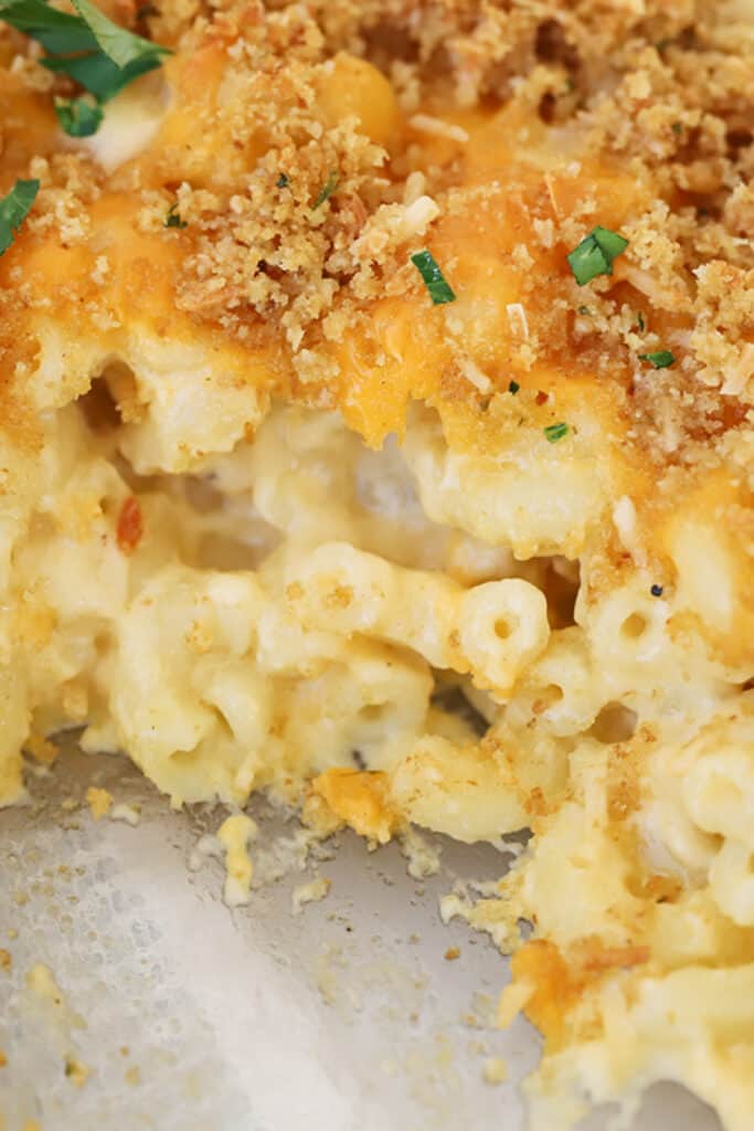 Baked macaroni and cheese bread crumbs recipe, and easy baked mac and cheese recipe with bread crumbs that is creamy, gooey, and everyone loves.