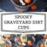 halloween dessert recipe, graveyard dirt cups no bake recipe.