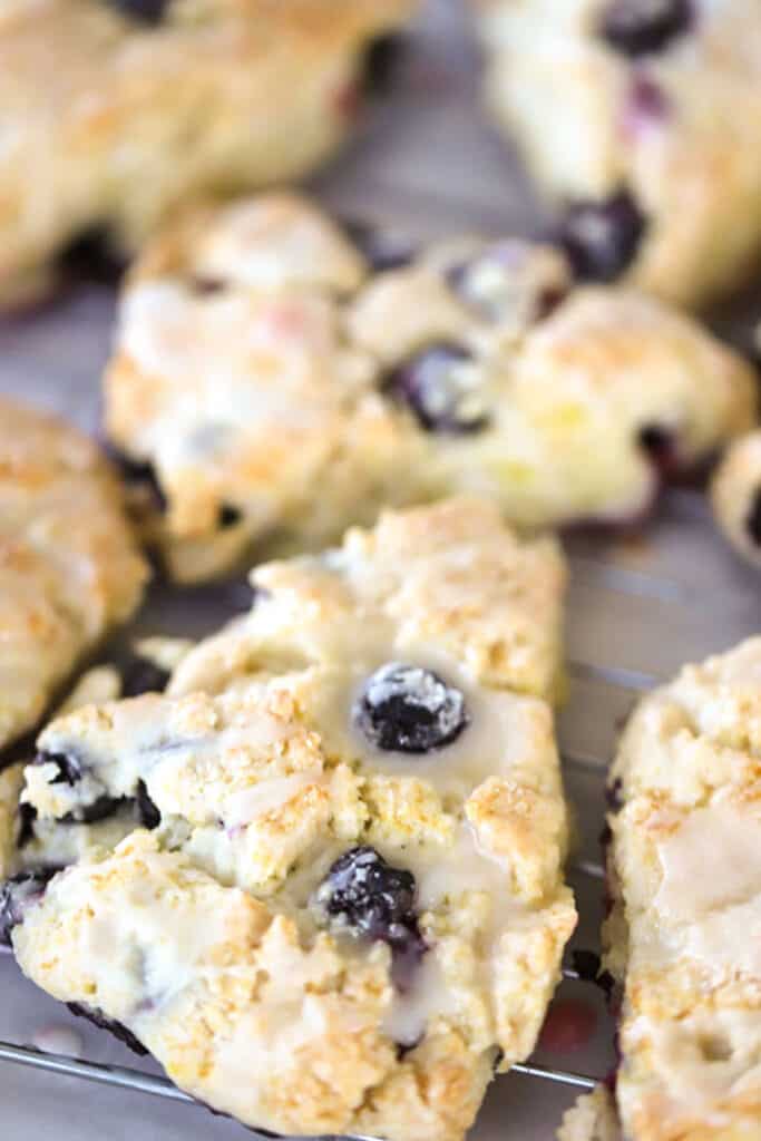 picture of blueberry scone recipe with lemon glaze. Lemon blueberry scone recipe.