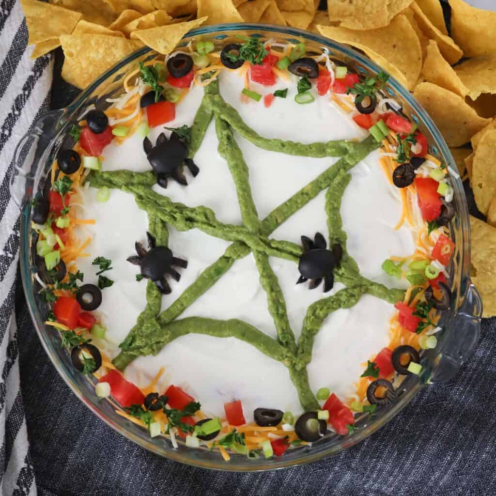 Spider web bean dip for halloween