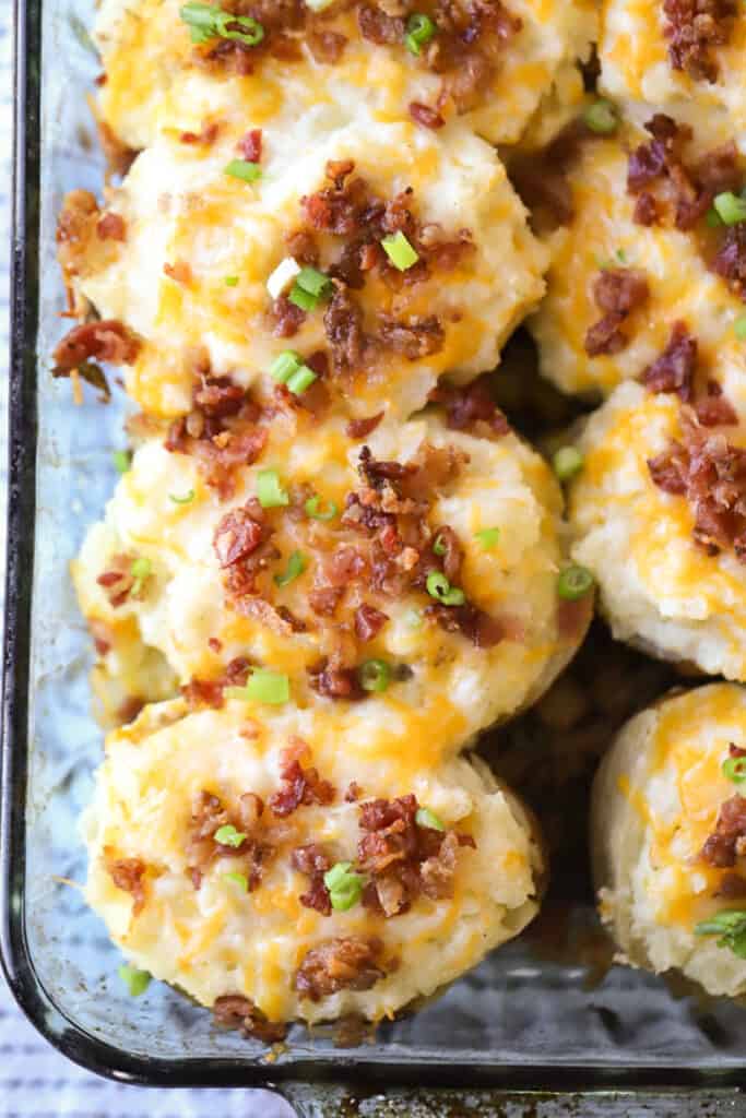 easy twice baked potatoes with bacon, delicious cheese stuffed potatoes loaded with flavor.