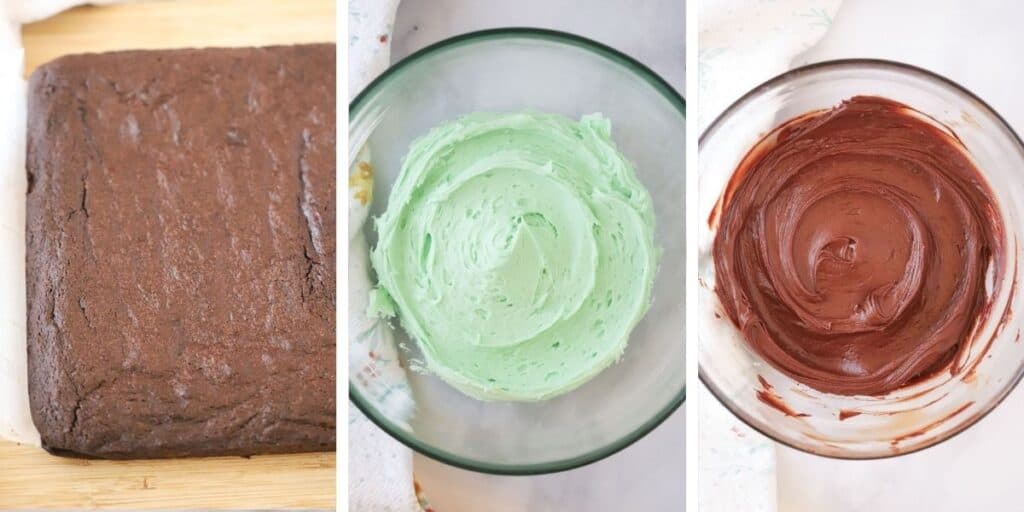How to make grasshopper brownies with mint buttercream frosting and a chocolate layer of ganache.