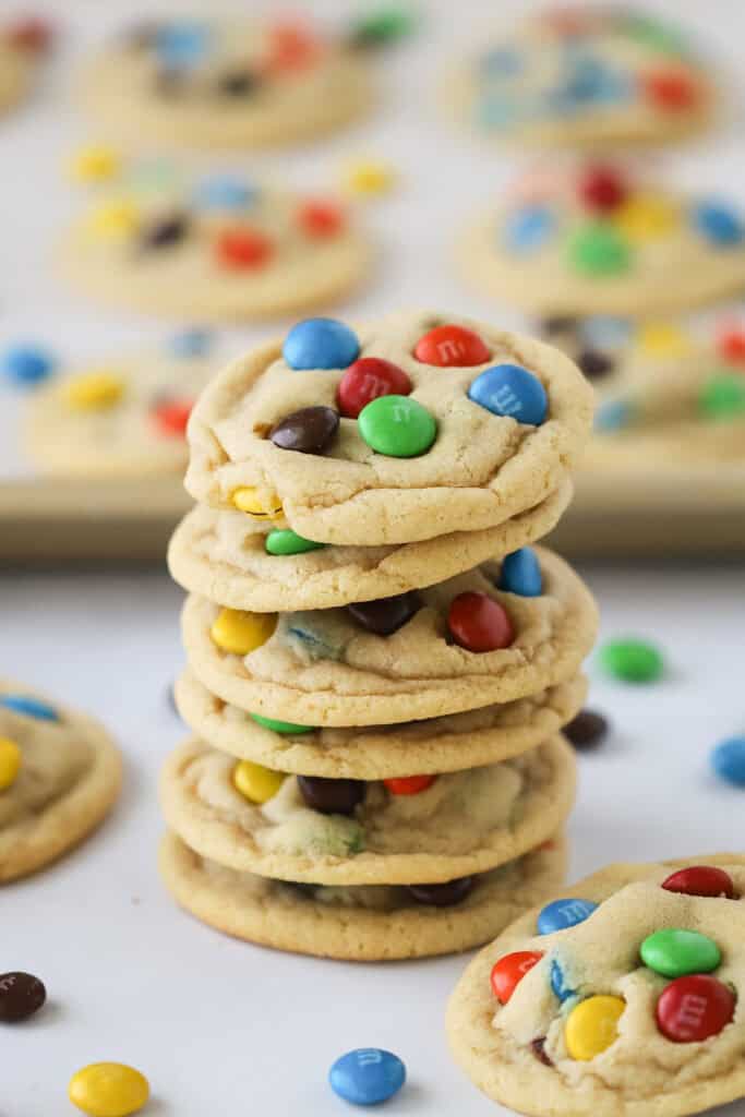 a stack of M&M cookies