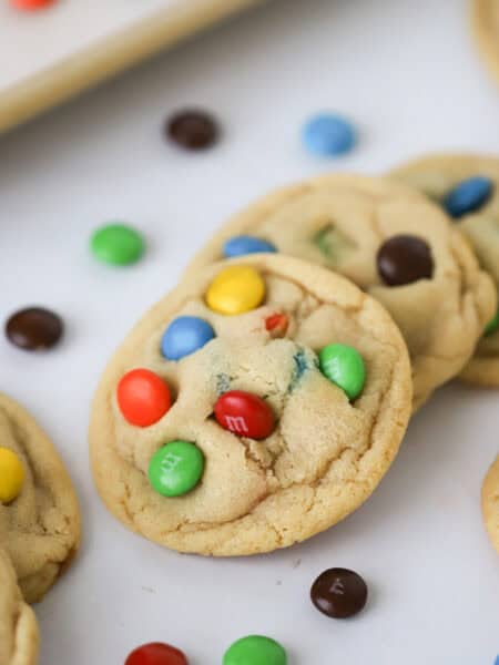 homemade m and m cookies stacked