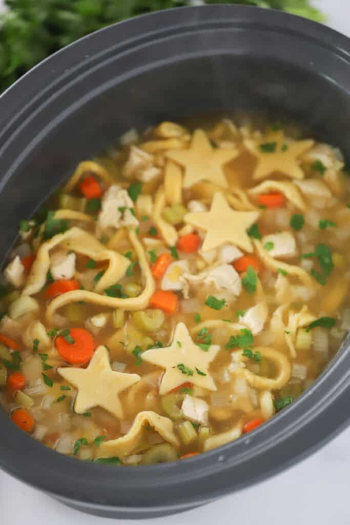 slow cooker chicken noodle soup, easy slow cooker chicken dinner.