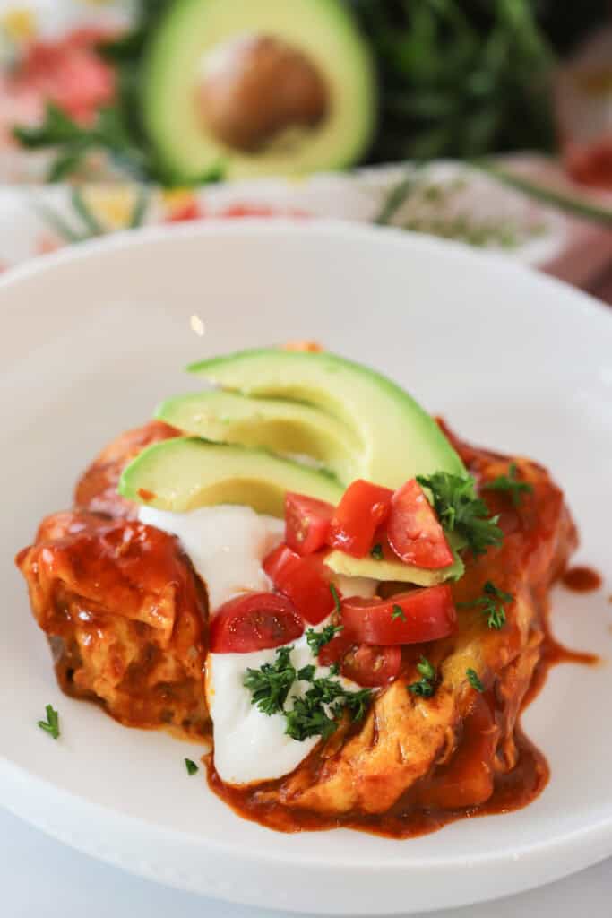 how to make homemade chicken enchiladas with red sauce.