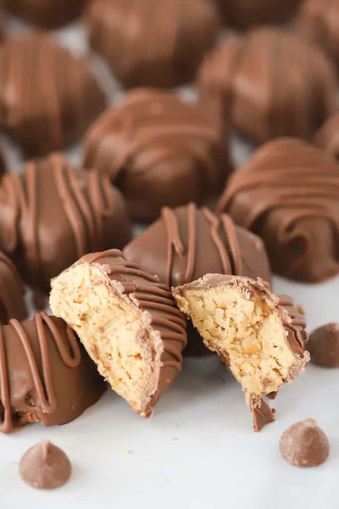 Homemade peanut butter cups recipe, made with peanut butter filling dipped in chocolate.