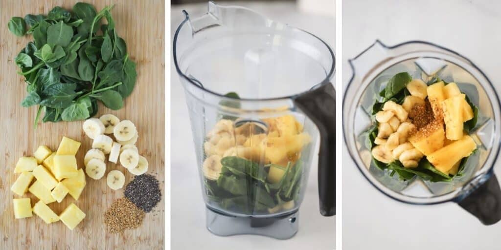 How to make a green smoothie with banana, pineapple, spinach, and more.