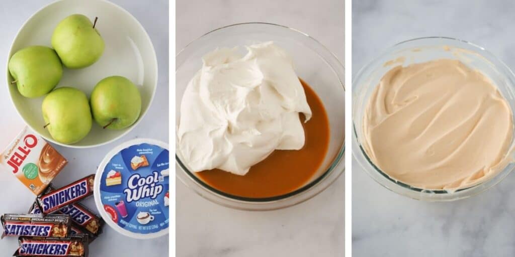 How to make snickers salad with Cool Whip and instant pudding.