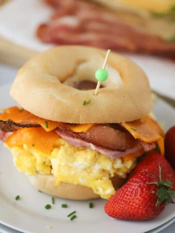 recipe for bagel breakfast sandwich with leftover ham.