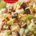 how to make a snickers candy bar and apple salad with cool whip and pudding mix.