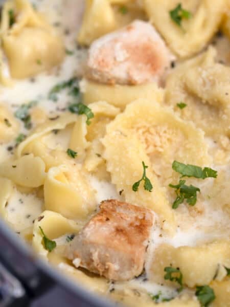 Creamy Garlic Chicken Alfredo Tortellini, a one pot meal, chicken tortellini alfredo.