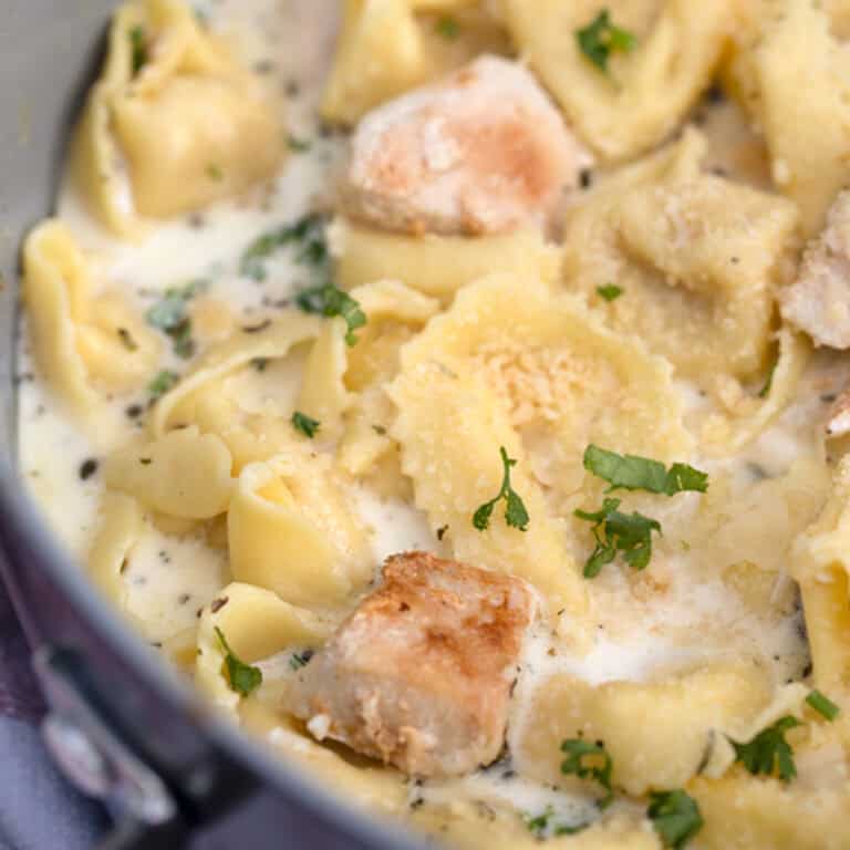 Creamy Garlic Chicken Alfredo Tortellini, a one pot meal, chicken tortellini alfredo.