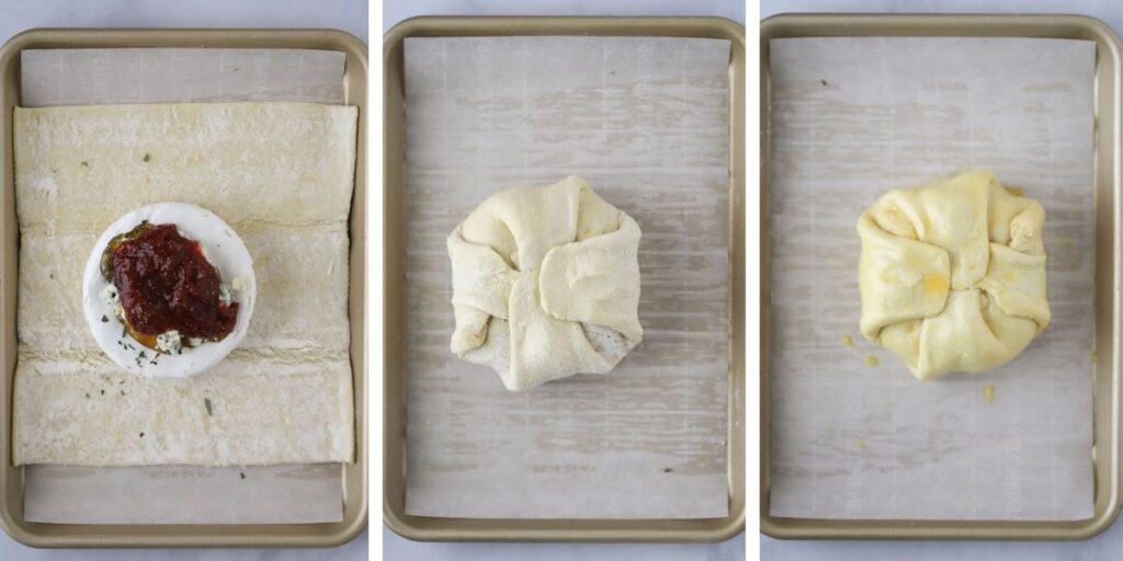 How to wrap puff pastry around brie.