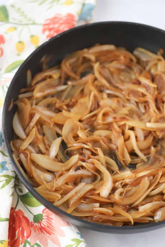 Quick caramelized onions in a cast iron pan.