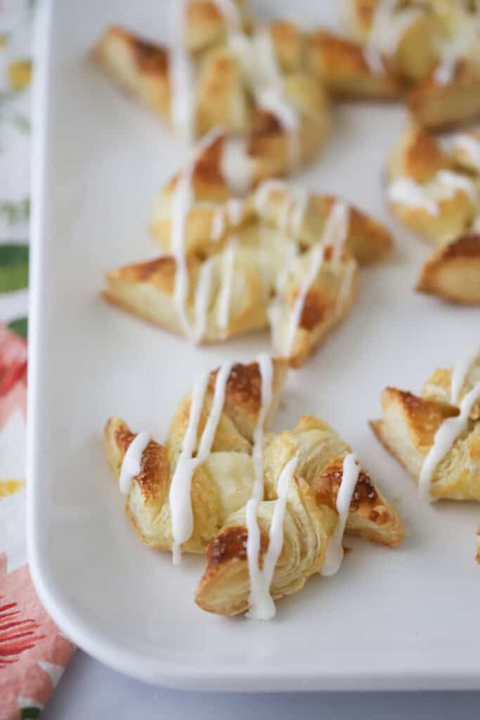 Freshly baked cream cheese Danish drizzled with homemade glaze.