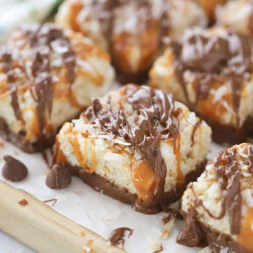 How to make Samoa Rice Krispies treats, chocolate and coconut rice krispie treats.