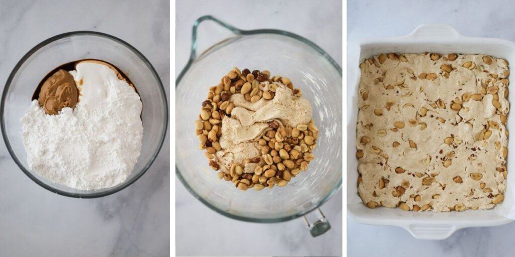 How to make nougat using marshmallow fluff, peanut butter, and powdered sugar.