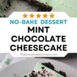 no bake mint chocolate cheesecake with oreo pie crust. easy no bake pie recipe.