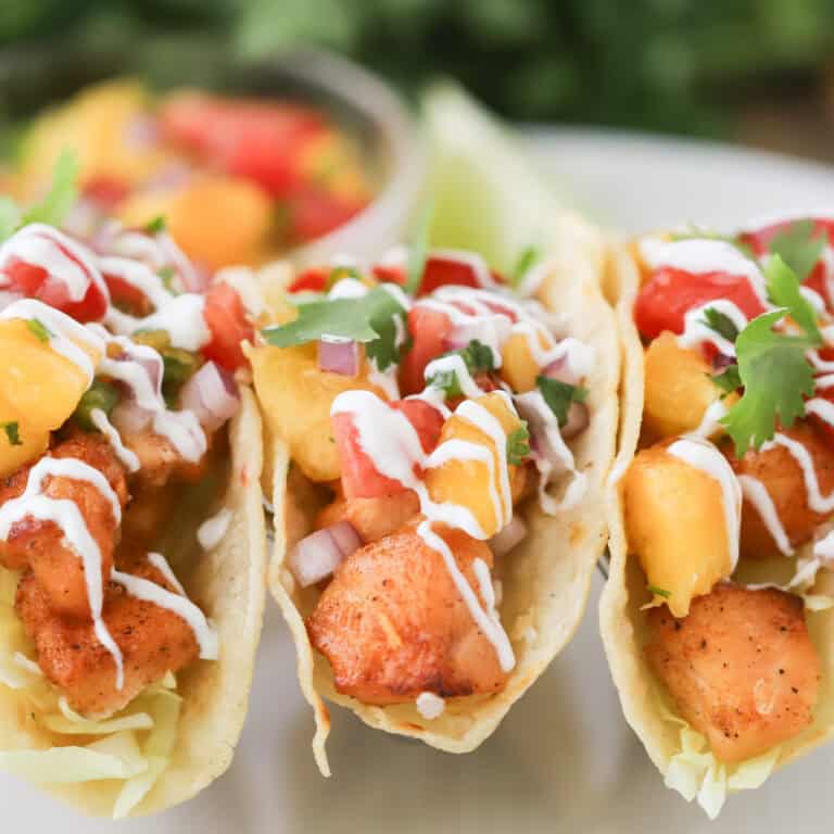 how to make salmon bites tacos with peach salsa