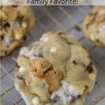 easy S'mores Cookies recipe with marshmallows, graham crackers and chocolate chips.