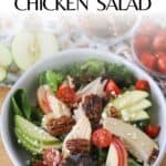 an easy salad with rotisserie chicken and homemade honey mustard dressing.