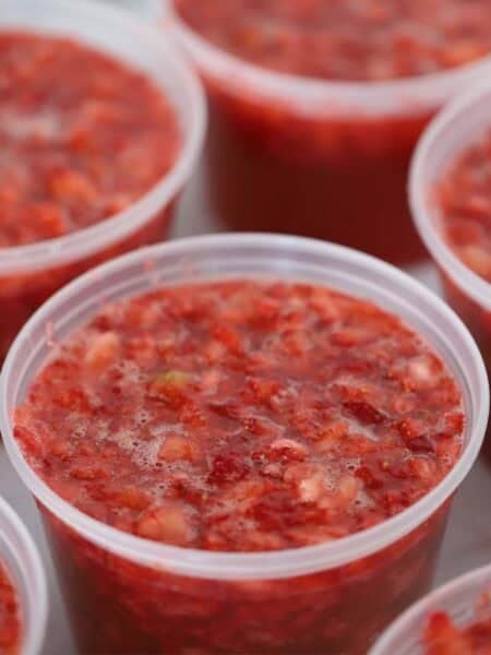 strawberry freezer jam in deli containers