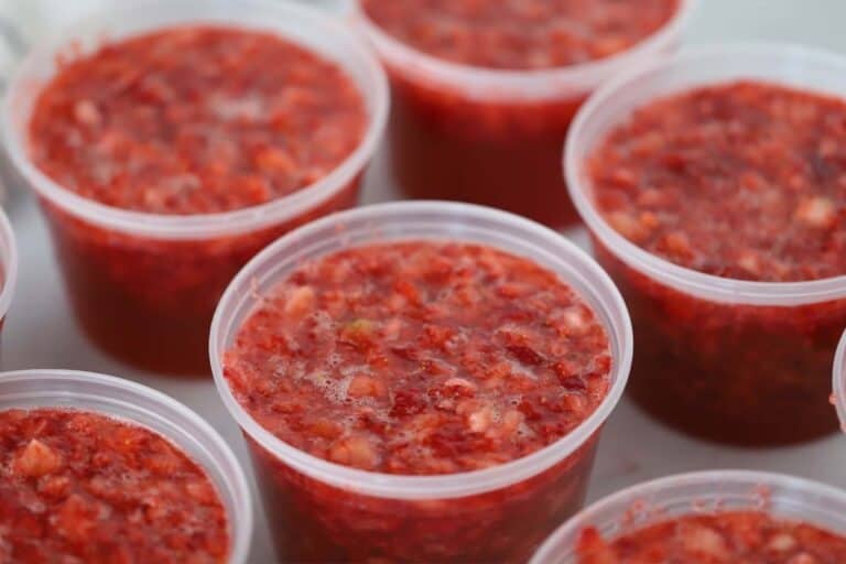 strawberry freezer jam in deli containers